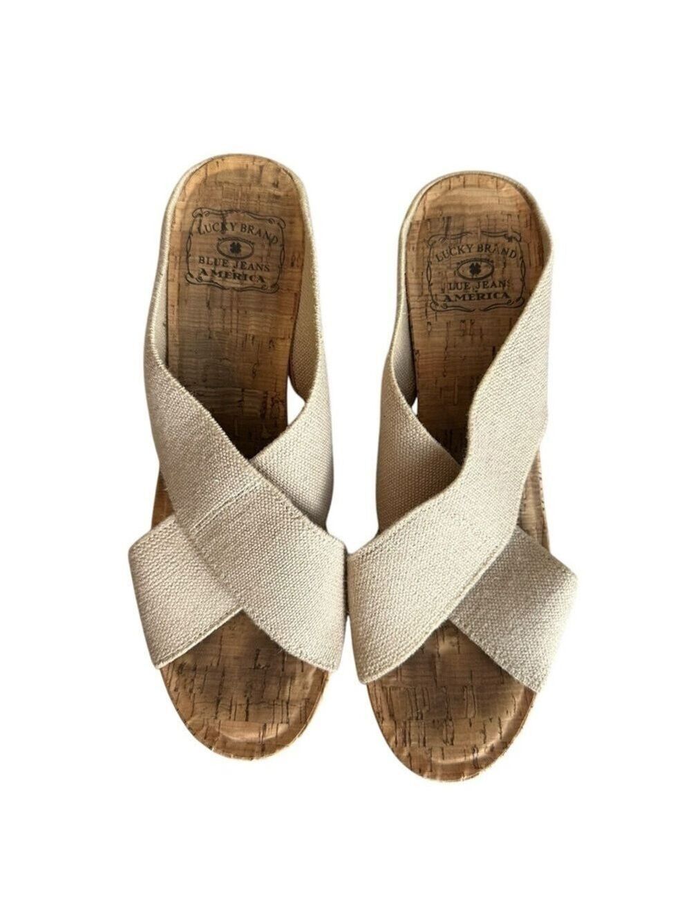 Lucky Brand Miller 2 Cork 4 Inch Wedge Heel Sandals Cream & Tan Women’s Size 8.5 - Picture 2 of 7